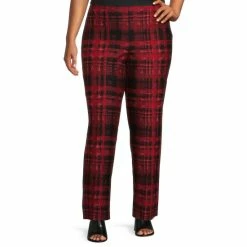 Wholesale ❤️ Slim Factor By Investments Plus Size No Waist Slim Straight Leg Ponte Plaid Print Pants Red Plaid 🔔 -Investments Shop unnamed file 406