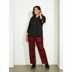 Wholesale ❤️ Slim Factor By Investments Plus Size No Waist Slim Straight Leg Ponte Plaid Print Pants Red Plaid 🔔 -Investments Shop unnamed file 409