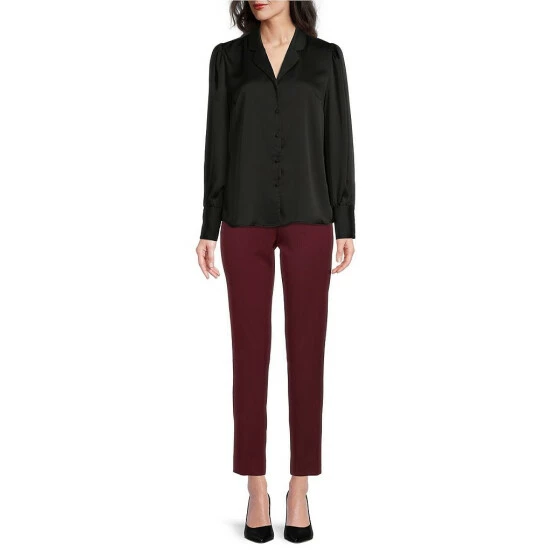 Discount 💯 Investments Petite Size Woven Long Sleeve Button Front Notch Collar Top Black ❤️ 3 Discount 💯 Investments Petite Size Woven Long Sleeve Button Front Notch Collar Top Black ❤️ - Image 3