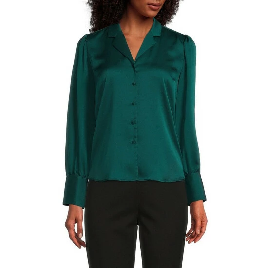 Discount 💯 Investments Petite Size Woven Long Sleeve Button Front Notch Collar Top Black ❤️ 4 Discount 💯 Investments Petite Size Woven Long Sleeve Button Front Notch Collar Top Black ❤️ - Image 4