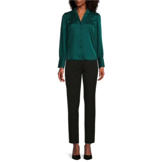 Discount 💯 Investments Petite Size Woven Long Sleeve Button Front Notch Collar Top Black ❤️ 6 Discount 💯 Investments Petite Size Woven Long Sleeve Button Front Notch Collar Top Black ❤️ - Image 6