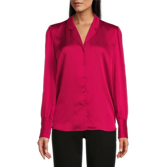 Discount 💯 Investments Petite Size Woven Long Sleeve Button Front Notch Collar Top Black ❤️ 7 Discount 💯 Investments Petite Size Woven Long Sleeve Button Front Notch Collar Top Black ❤️ - Image 7