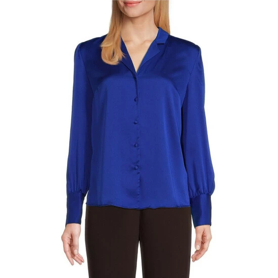 Discount 💯 Investments Petite Size Woven Long Sleeve Button Front Notch Collar Top Black ❤️ 9 Discount 💯 Investments Petite Size Woven Long Sleeve Button Front Notch Collar Top Black ❤️ - Image 9