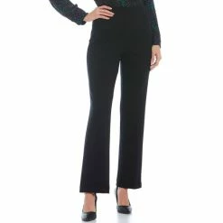 Promo 🔔 Investments Petite Size Signature Ponte Knit Straight Leg High Rise Pull-On Pants Black ⌛