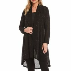 Top 10 🎉 Slim Factor By Investments Open-Front Mesh Cardigan Black 🌟