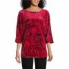 Best deal 🎁 Slim Factor By Investments Floral Print Crew Neck 3/4 Dolman Sleeve Velvet Top Red Floral 😉