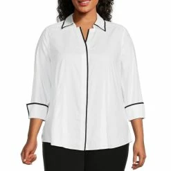Investments Shop 23 Wholesale ⭐ Investments Plus Size Taylor Gold Label Non-Iron Point Collar 3/4 Sleeve White Tipped Button Front 👕 Shirt 👏