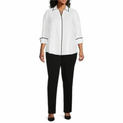 Wholesale ⭐ Investments Plus Size Taylor Gold Label Non-Iron Point Collar 3/4 Sleeve White Tipped Button Front 👕 Shirt 👏 -Investments Shop unnamed file 444