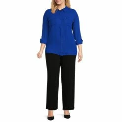 Best Sale 🎁 Investments Plus Size Olivia Point Collar Long Sleeve Button Front Roll-Tab Utility Blouse White 🛒 -Investments Shop unnamed file 451