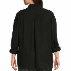 Best Sale 🎁 Investments Plus Size Olivia Point Collar Long Sleeve Button Front Roll-Tab Utility Blouse White 🛒 -Investments Shop unnamed file 455