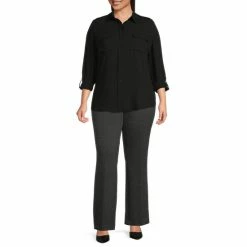 Best Sale 🎁 Investments Plus Size Olivia Point Collar Long Sleeve Button Front Roll-Tab Utility Blouse White 🛒 -Investments Shop unnamed file 456