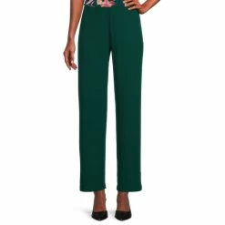 Discount 🌟 Investments Petite Size Soft Separates Ribbed Knit Pull-On Straight Leg Coordinating Pants Botanical Garden 🎉