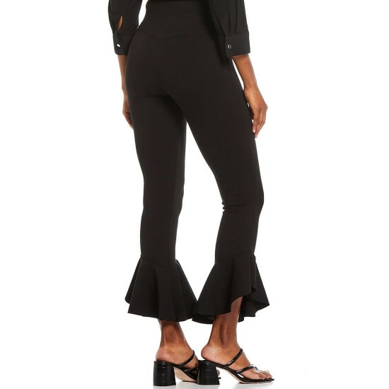 Outlet ๐ Slim Factor By Investments Ponte Knit Wide Waistband Tapered Ruffle Flare Crop Pants Black โจ 2 Outlet ๐ Slim Factor By Investments Ponte Knit Wide Waistband Tapered Ruffle Flare Crop Pants Black โจ - Image 2