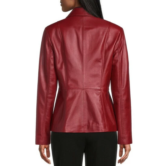 Best Sale 🎉 Investments Genuine Lamb Leather Point Collar Long Sleeve Zip Front Jacket Ruby Red 💯 6 Best Sale 🎉 Investments Genuine Lamb Leather Point Collar Long Sleeve Zip Front Jacket Ruby Red 💯 - Image 6