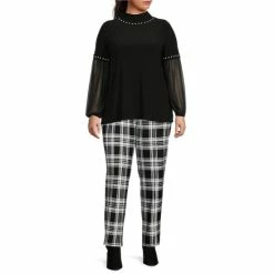 Best Sale ❤️ Slim Factor By Investments Plus Size Pearl Embellished Mock Neck Long Sleeve Blouse Black 🤩 -Investments Shop unnamed file 509