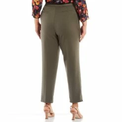 Discount 👍 Investments Plus Size The 5th AVE Fit Side Zip Stretch Tummy Control Slim Leg Pants Ant Green ⌛ -Investments Shop unnamed file 539