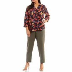 Discount 👍 Investments Plus Size The 5th AVE Fit Side Zip Stretch Tummy Control Slim Leg Pants Ant Green ⌛ -Investments Shop unnamed file 540