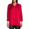Cheap ⭐ Slim Factor By Investments Rich Red Puff Sleeve Button Front Satin Blouse 🛒