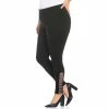 Cheap 🛒 Slim Factor By Investments Plus Size Ponte Knit Classic Waist Embellished Ladder Hem Leggings Black ❤️