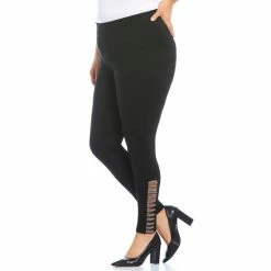 Cheap 🛒 Slim Factor By Investments Plus Size Ponte Knit Classic Waist Embellished Ladder Hem Leggings Black ❤️