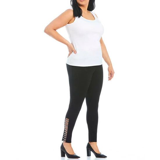 Cheap 🛒 Slim Factor By Investments Plus Size Ponte Knit Classic Waist Embellished Ladder Hem Leggings Black ❤️ 3 Cheap 🛒 Slim Factor By Investments Plus Size Ponte Knit Classic Waist Embellished Ladder Hem Leggings Black ❤️ - Image 3