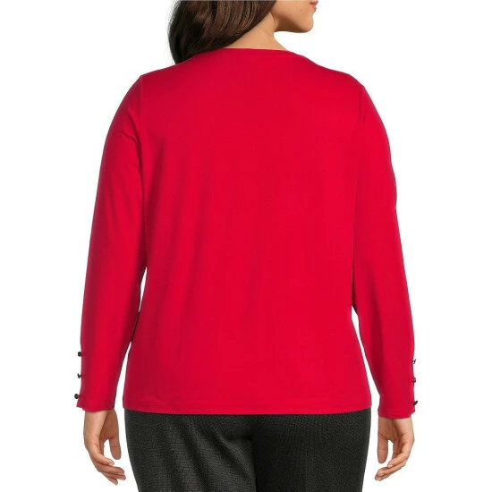 Deals ๐ Investments Plus Size Crew Neck Long Button Cuff Sleeve Top Black โค๏ธ 2 Deals ๐ Investments Plus Size Crew Neck Long Button Cuff Sleeve Top Black โค๏ธ - Image 2