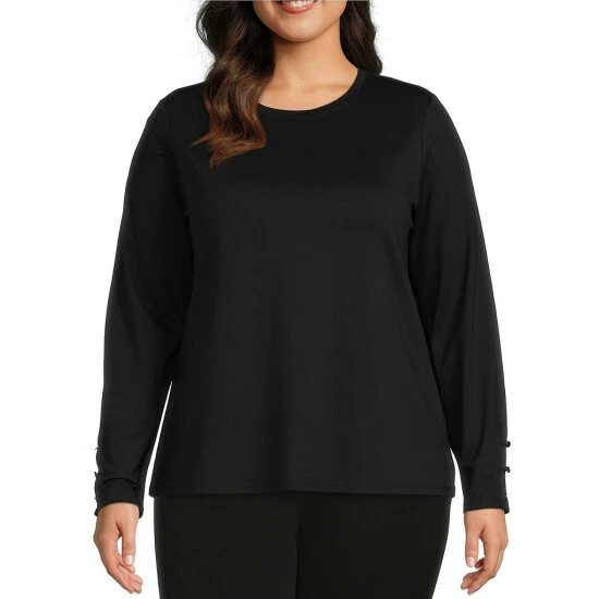 Deals ๐ Investments Plus Size Crew Neck Long Button Cuff Sleeve Top Black โค๏ธ 4 Deals ๐ Investments Plus Size Crew Neck Long Button Cuff Sleeve Top Black โค๏ธ - Image 4