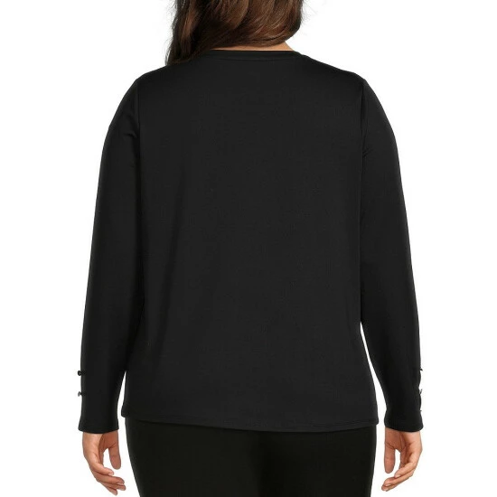 Deals ๐ Investments Plus Size Crew Neck Long Button Cuff Sleeve Top Black โค๏ธ 5 Deals ๐ Investments Plus Size Crew Neck Long Button Cuff Sleeve Top Black โค๏ธ - Image 5