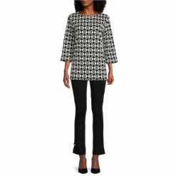 New 🎁 Slim Factor By Investments No Waist Ankle Pearl Bar Trim Ponte Pants Black 👍 -Investments Shop unnamed file 581