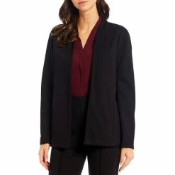 Outlet 🌟 Investments Petite Size Signature Ponte Long Sleeve Open Front Jacket Black 🎉