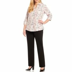 Discount 👍 Investments Plus Size The 5TH AVE Fit Straight Leg Pants Charcoal 🔔 -Investments Shop unnamed file 60