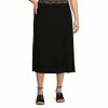 Best Sale 😀 Investments Plus Size Soft Separates Pull-On Paneled Midi 👗 Skirt Black 👏