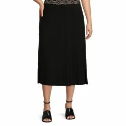 Best Sale 😀 Investments Plus Size Soft Separates Pull-On Paneled Midi 👗 Skirt Black 👏