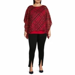 Brand new 😉 Slim Factor By Investments Plus Size Red Plaid Print Round Neck 3/4 Sleeve Poncho Red Black Plaid 🎁 -Investments Shop unnamed file 613