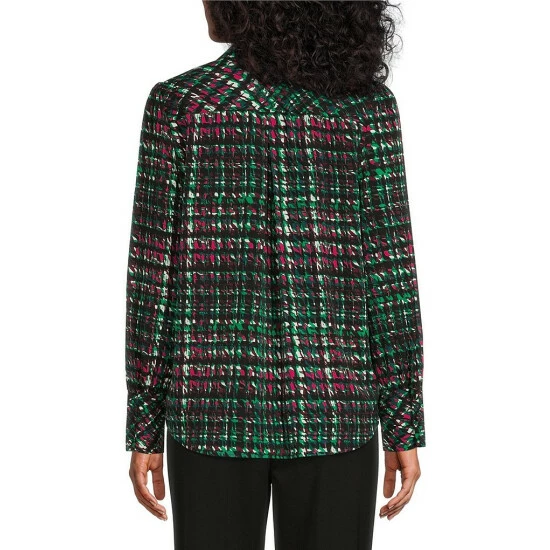 New ๐งจ Investments Woven Multi Houndstooth Print Long Sleeve Button Front Notch Collar Top โญ 2 New ๐งจ Investments Woven Multi Houndstooth Print Long Sleeve Button Front Notch Collar Top โญ - Image 2