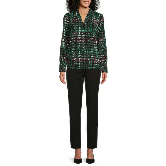 New ๐งจ Investments Woven Multi Houndstooth Print Long Sleeve Button Front Notch Collar Top โญ 3 New ๐งจ Investments Woven Multi Houndstooth Print Long Sleeve Button Front Notch Collar Top โญ - Image 3