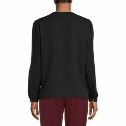 Promo 😀 Investments Woven Pleated Long Sleeve Jewel Neck Covered Half Button Placket Top Black 🎁 -Investments Shop unnamed file 624