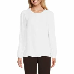 Promo 😀 Investments Woven Pleated Long Sleeve Jewel Neck Covered Half Button Placket Top Black 🎁 -Investments Shop unnamed file 625