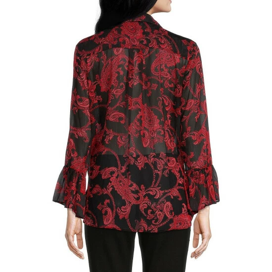 Coupon โญ Slim Factor By Investments Paisley Floral Print Ruffle Sleeve Button Front Blouse ๐ 2 Coupon โญ Slim Factor By Investments Paisley Floral Print Ruffle Sleeve Button Front Blouse ๐ - Image 2
