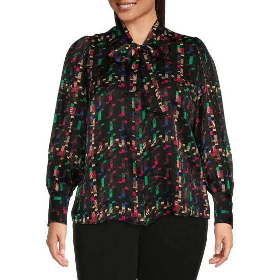 Cheapest β Investments Plus Size Pixel Plaid Print Long Sleeve Tie Y-Neck Button Front Top π 1 Cheapest β Investments Plus Size Pixel Plaid Print Long Sleeve Tie Y-Neck Button Front Top π