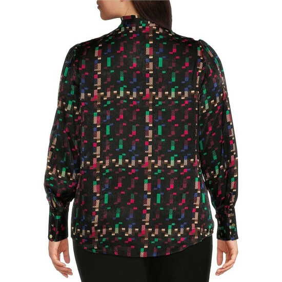 Cheapest β Investments Plus Size Pixel Plaid Print Long Sleeve Tie Y-Neck Button Front Top π 2 Cheapest β Investments Plus Size Pixel Plaid Print Long Sleeve Tie Y-Neck Button Front Top π - Image 2