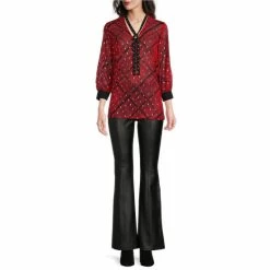 Cheap 🥰 Slim Factor By Investments Red Plaid Print 3/4 Sleeve Tie Neck Blouse Red Black Plaid 👍 -Investments Shop unnamed file 675