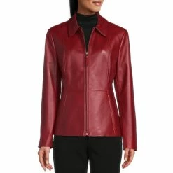 Best Sale 🎉 Investments Genuine Lamb Leather Point Collar Long Sleeve Zip Front Jacket Ruby Red 💯 15 Best Sale 🎉 Investments Genuine Lamb Leather Point Collar Long Sleeve Zip Front Jacket Ruby Red 💯 -Investments Shop unnamed file 7