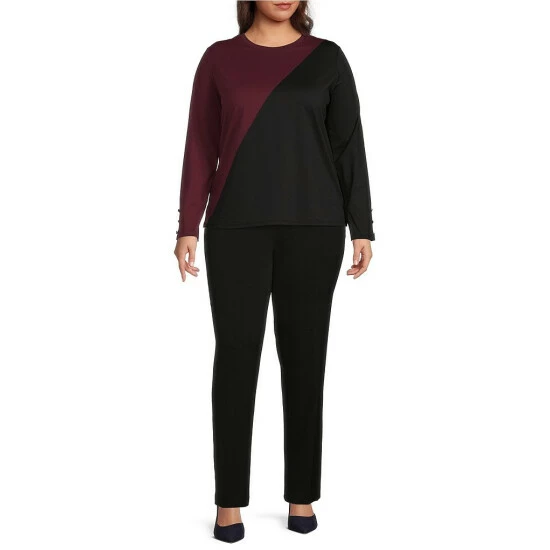 Discount โจ Investments Plus Size Color Blocked Crew Neck Long Button Sleeve Knit Top Black/windsor Wine ๐ 3 Discount โจ Investments Plus Size Color Blocked Crew Neck Long Button Sleeve Knit Top Black/windsor Wine ๐ - Image 3