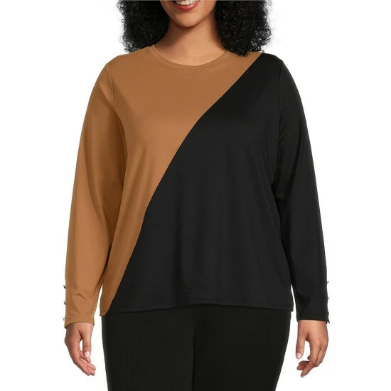 Discount โจ Investments Plus Size Color Blocked Crew Neck Long Button Sleeve Knit Top Black/windsor Wine ๐ 4 Discount โจ Investments Plus Size Color Blocked Crew Neck Long Button Sleeve Knit Top Black/windsor Wine ๐ - Image 4