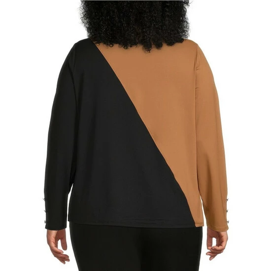 Discount โจ Investments Plus Size Color Blocked Crew Neck Long Button Sleeve Knit Top Black/windsor Wine ๐ 5 Discount โจ Investments Plus Size Color Blocked Crew Neck Long Button Sleeve Knit Top Black/windsor Wine ๐ - Image 5