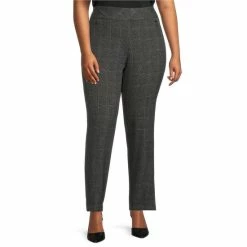 Wholesale 🔥 Investments Plus Size The PARK AVE Fit Stretch Plaid Straight Leg Pull-On Pants Black/white Plaid 👍