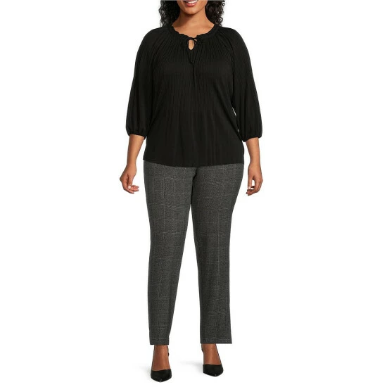 Wholesale 🔥 Investments Plus Size The PARK AVE Fit Stretch Plaid Straight Leg Pull-On Pants Black/white Plaid 👍 3 Wholesale 🔥 Investments Plus Size The PARK AVE Fit Stretch Plaid Straight Leg Pull-On Pants Black/white Plaid 👍 - Image 3