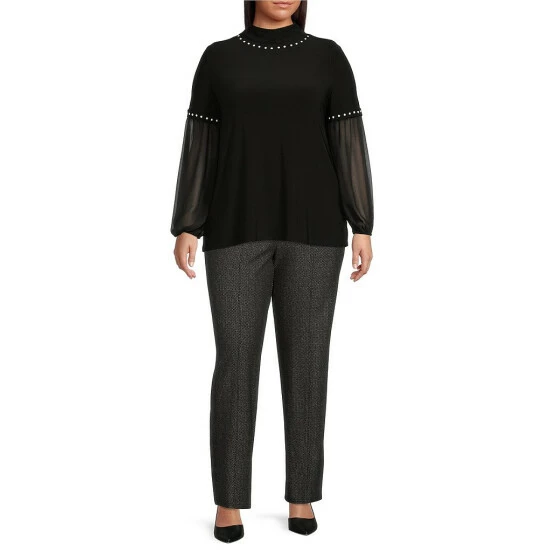 Deals ⭐ Slim Factor By Investments Plus Size Speckle Print No Waist Slim Straight Ponte Knit Pants Black Speckle ⌛ 3 Deals ⭐ Slim Factor By Investments Plus Size Speckle Print No Waist Slim Straight Ponte Knit Pants Black Speckle ⌛ - Image 3