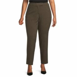 Cheapest ❤️ Investments Plus Size 5TH AVE Fit Straight Leg Stretch Tweed Pants Brown Tweed 🎁